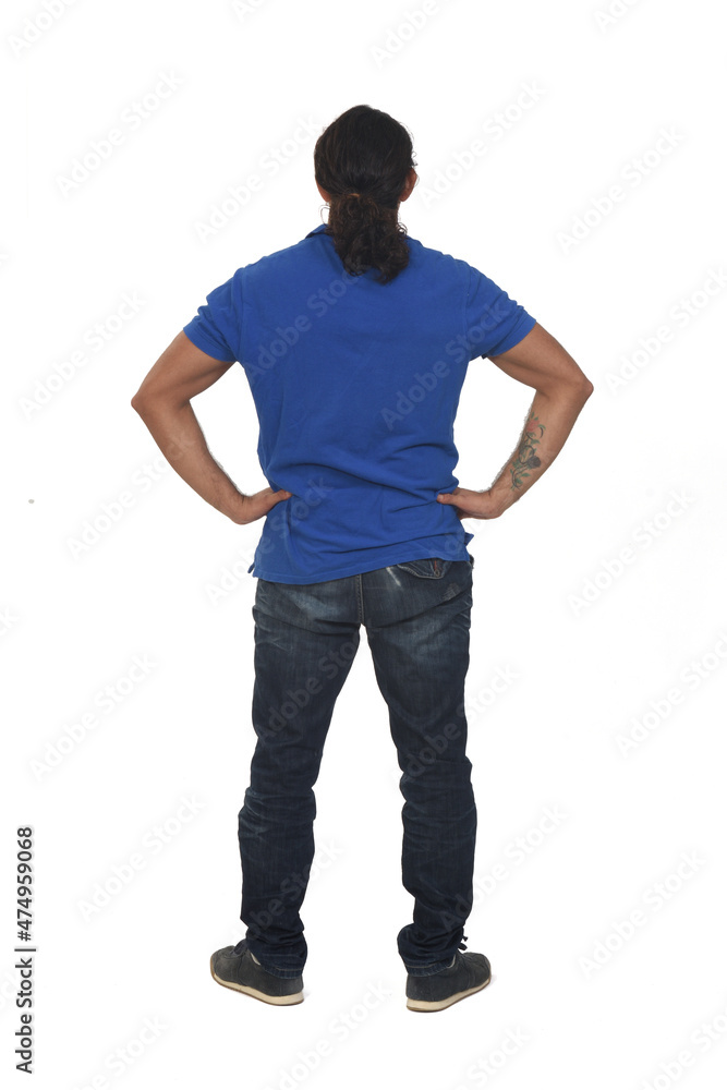 rear view of a man hands on hip on white background rear view of a man hands on hip on white background