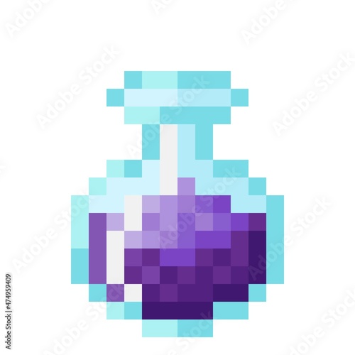 Purple potion pixel art. Vector Picture.