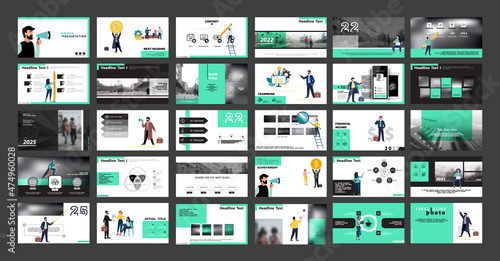 Graphic Design Project Presentation, powerpoint. Infographic Slide Template. For use in Flyer, SEO. Webinar Landing Page Template, Website Design, Banner. A team of people creates a business, teamwork