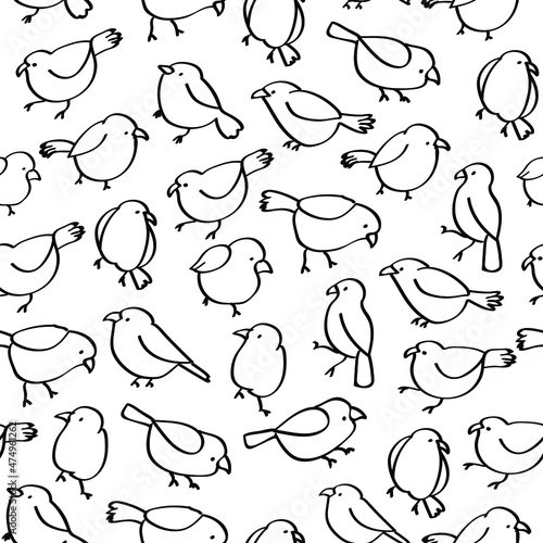 Chicks, tits, sparrow, birds vector seamless pattern isolated on bright background. Concept for wallpaper. cards, print