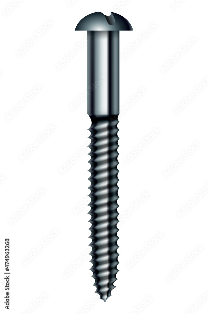 Metal screw side view. Industrial or DIY element for fixing. Isolated realistic vector illustration Metal screw side view. Industrial or DIY element for fixing. Isolated realistic vector illustration