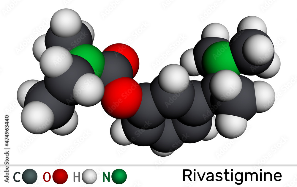 Rivastigmine molecule. It is acetylcholinesterase inhibitor, used for