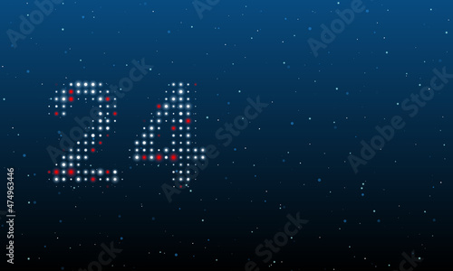 On the left is the around the clock symbol filled with white dots. Background pattern from dots and circles of different shades. Vector illustration on blue background with stars