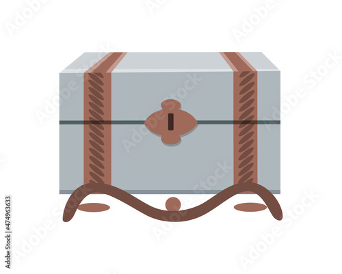Chest box. Ancient treasure box or unusual closed container. Vector cartoon icon coffer isolated on white background