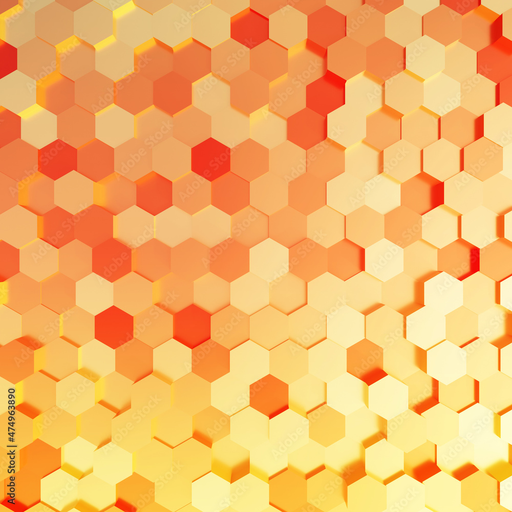 Orange and yellow hexagon wall texture background. 3d rendering. Orange and yellow hexagon wall texture background. 3d rendering.