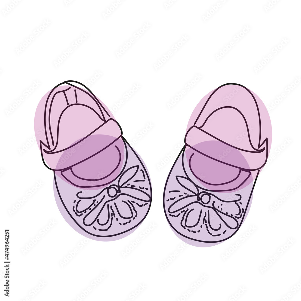 Fototapeta premium Ballet flats for baby, kids cute shoes black linear sketch 