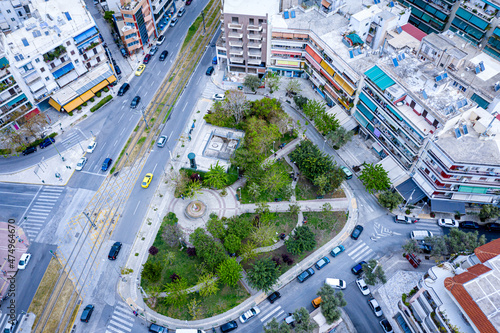 Fototapeta Naklejka Na Ścianę i Meble -  Aerial view of Neos Kosmos square (Park Maxis Analatou) at central Athens, Greece.