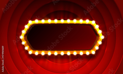 Red frame retro billboard, blank showtime text. Vector
