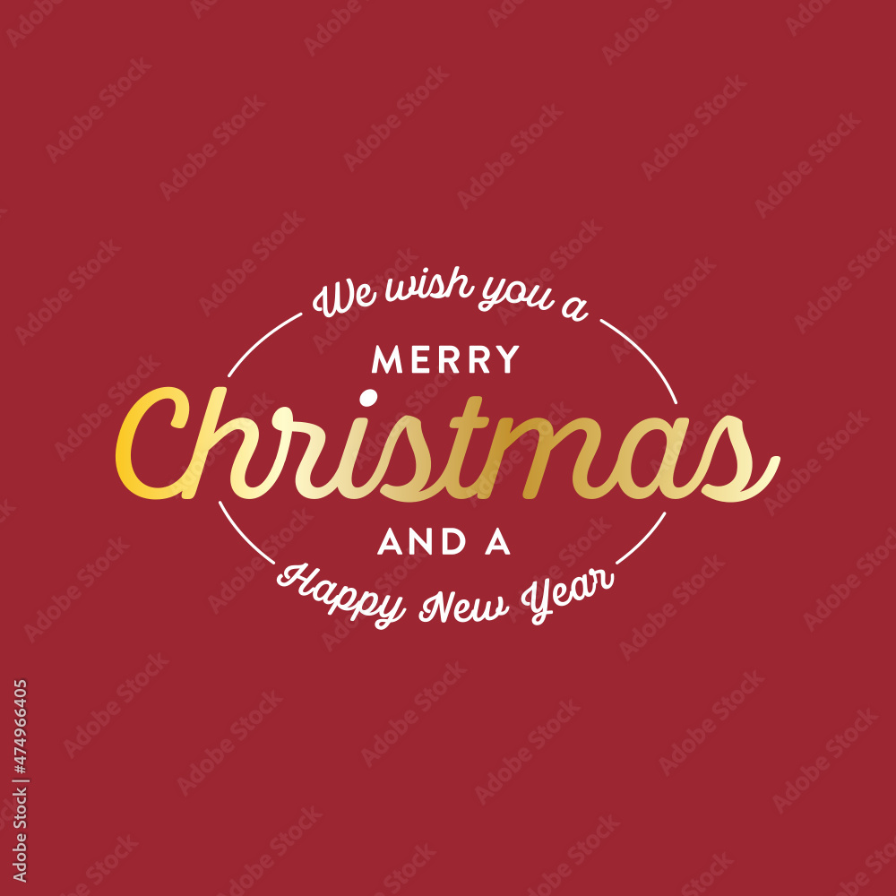 We Wish You A Merry Christmas, Happy New Year, Christmas Card, Greeting Card, Holiday Greeting, Festive Text, Gold Text, Vector Illustration Background