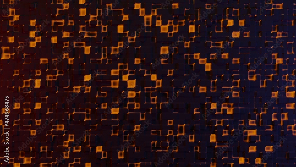 background from black cubes with orange lines. 3d render