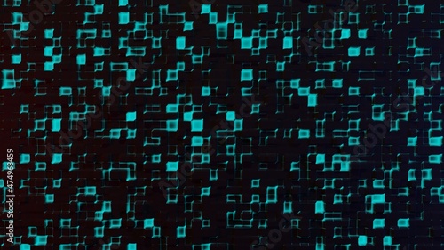  background from black cubes with cyan lines. 3d render