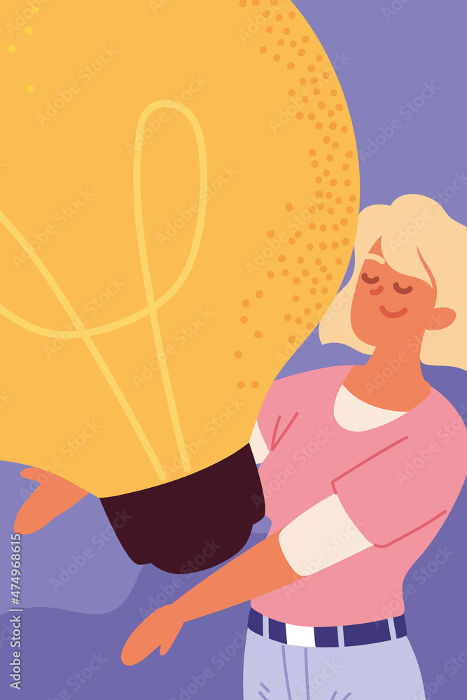 woman huge bulb idea woman huge bulb idea