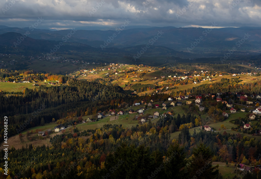 View of the Koniakow village. Silesian Beskids, Poland