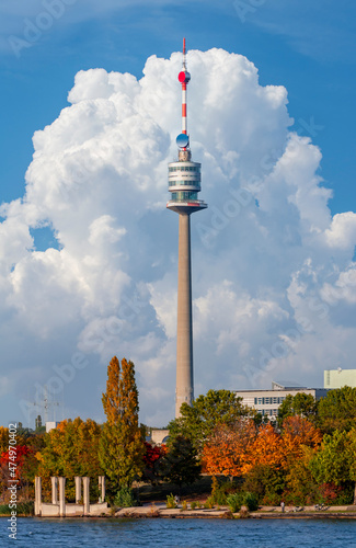 Photography Danube tower (Donauturm) in autumn, Vienna, Austria