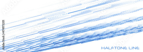 Oblique light blue halftone line. Wide vector pattern