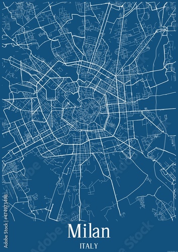 Blue map of Milan Italy.