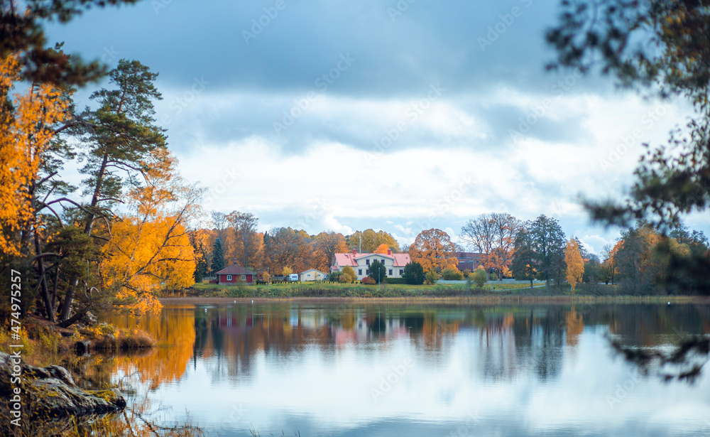 Prostjö lake in Värnamo, Sweden during the Autumn season Prostjö lake in Värnamo, Sweden during the Autumn season