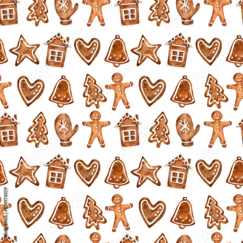 Gingerbread pattern. Christmas watercolor pattern