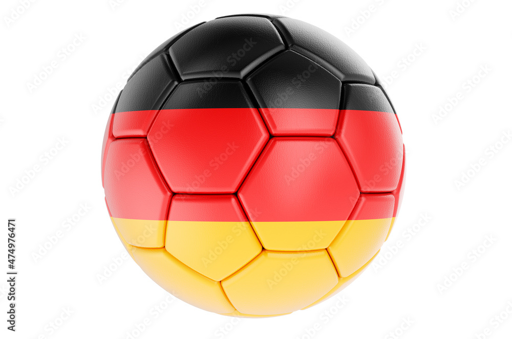 Soccer ball or football ball with German flag, 3D rendering Soccer ball or football ball with German flag, 3D rendering