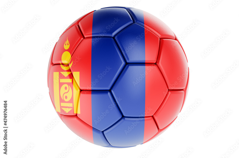 Soccer ball or football ball with Mongolian flag, 3D rendering