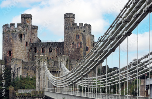 Suspension bridge  Conwy Castle  Wales