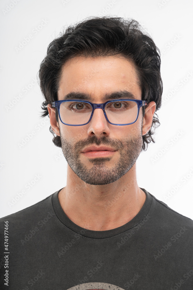 man with glasses, studio shot.