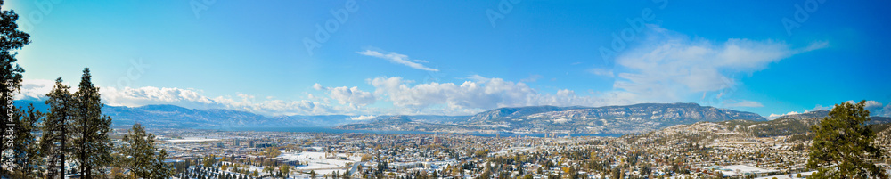 Panoramic view of Kelowna British Columbia in the winter time from Dilworth Mountain looking west Panoramic view of Kelowna British Columbia in the winter time from Dilworth Mountain looking west