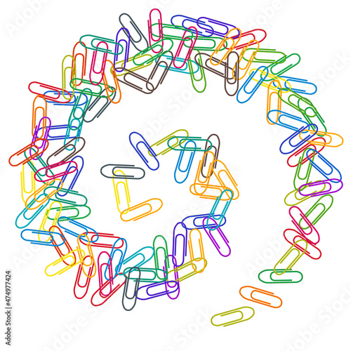Stationary paperclips isolated on white background