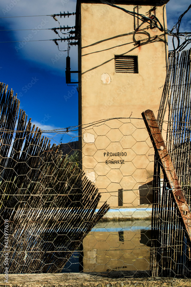 Fototapeta premium High voltage cable distribution tower in Benimantell
