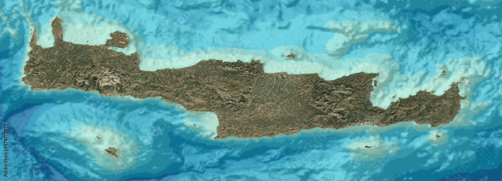 High Resolution Map of Crete. 3D Illustration