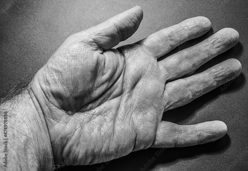 Ältere faltige Männerhand in schwarzweiß Stock Photo Adobe Stock