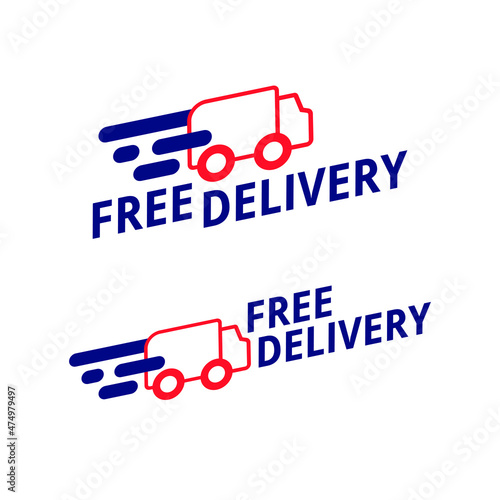 “Free Delivery” vector tag set. Illustrations of “FREE DELIVERY” tag. Isolated elements on white background. Editable colors.