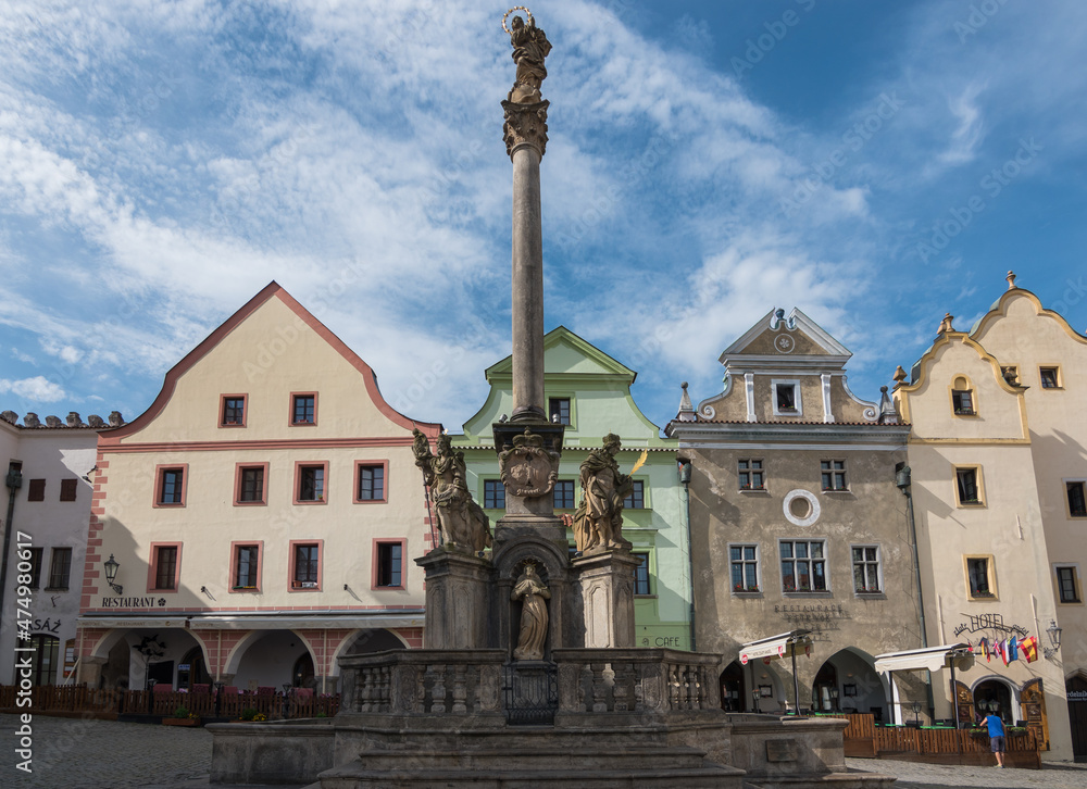 View of the Fountain and Plague Column at Cesky Krumlov - Cesky Krumlov, Czech Republic
