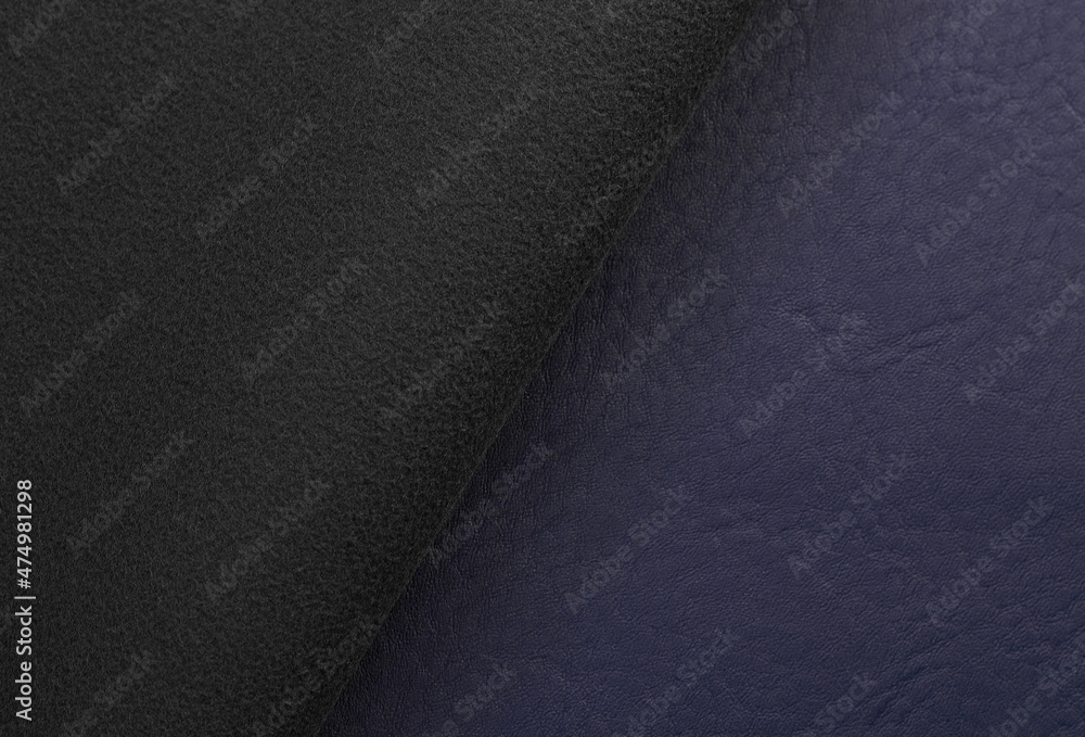 Fototapeta premium blue artificial leather with waves and folds on PVC base