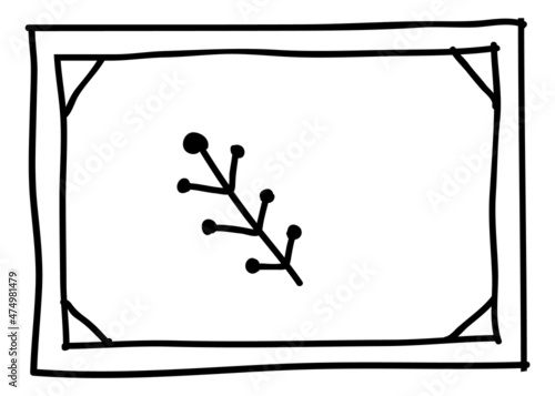 Doodle herb in frame. Decorative hand drawn picture