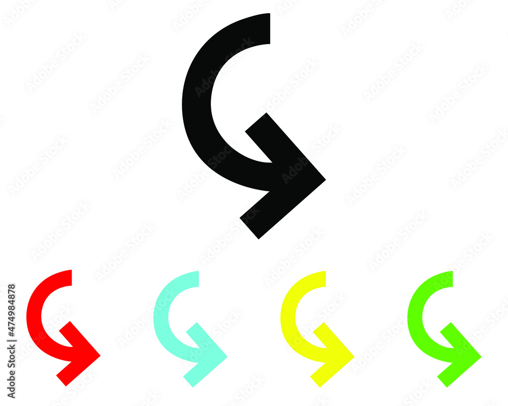 Right Curved Arrow Icon. Right curved arrow icon sign symbol in trendy flat style. Set elements in colored icons. Right curved arrow icon illustration isolated on white background Right Curved Arrow Icon. Right curved arrow icon sign symbol in trendy flat style. Set elements in colored icons. Right curved arrow icon illustration isolated on white background