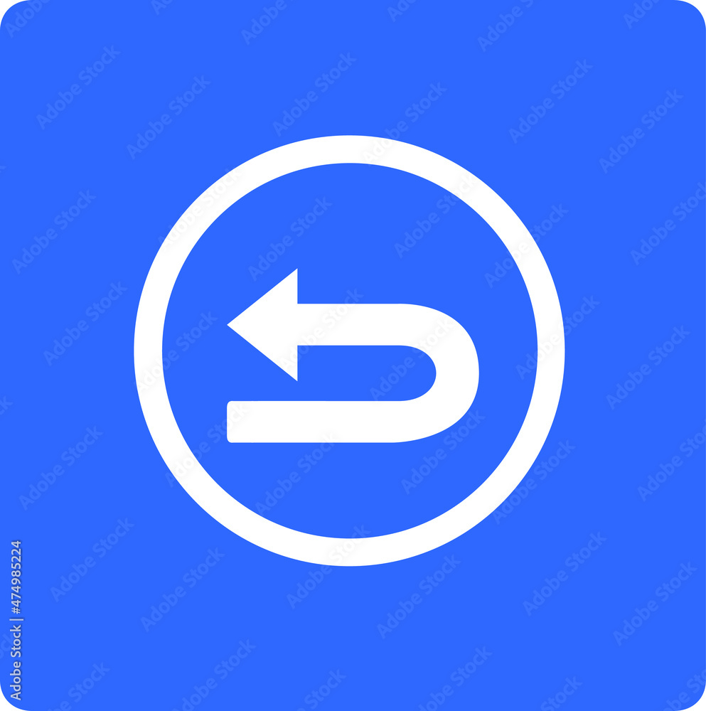 Go back left arrow icon. Return arrow icon sign symbol in circle. Left vector icon illustration isolated on blue background Go back left arrow icon. Return arrow icon sign symbol in circle. Left vector icon illustration isolated on blue background
