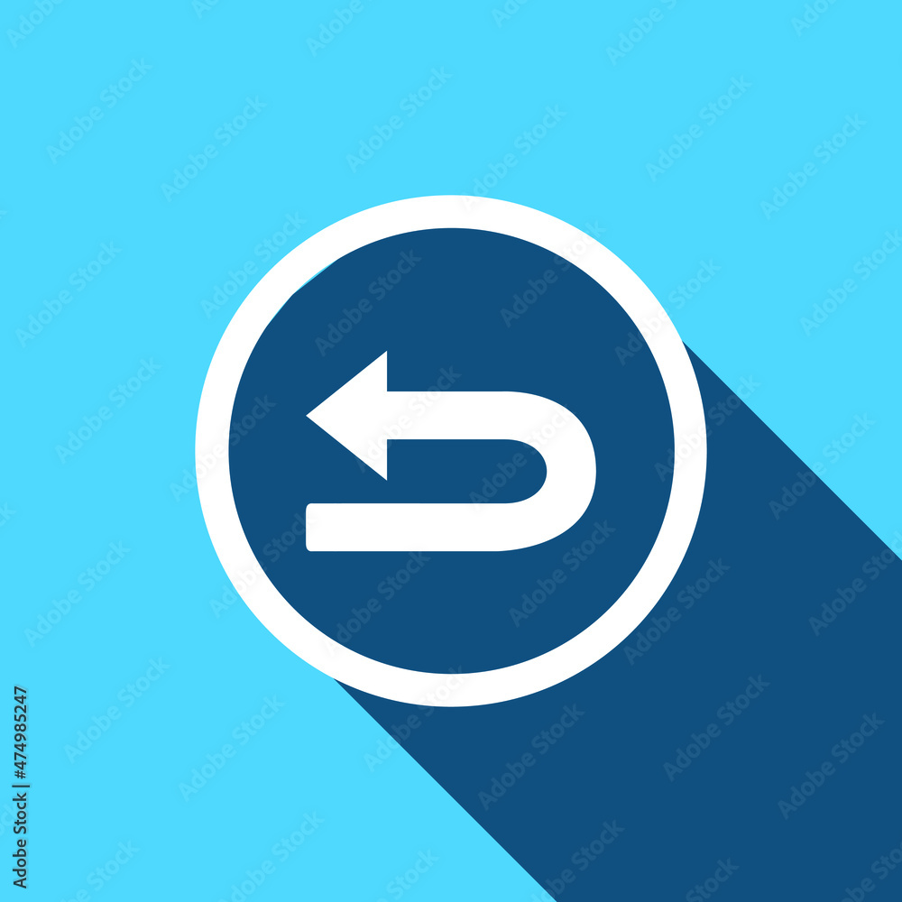 Go back left arrow icon. Return arrow icon sign symbol in circle. Left vector icon illustration isolated on cyan background Go back left arrow icon. Return arrow icon sign symbol in circle. Left vector icon illustration isolated on cyan background