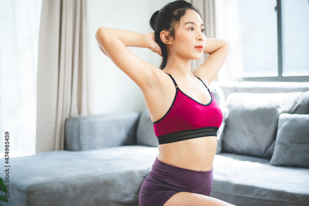 young woman doing exercise at home, fitness sport for body building and training, active happy girl young woman doing exercise at home, fitness sport for body building and training, active happy girl