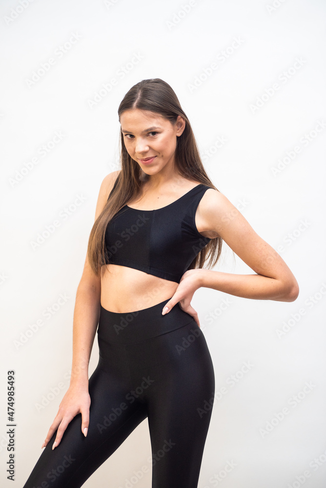 High fashion portrait of young woman model on white background High fashion portrait of young woman model on white background