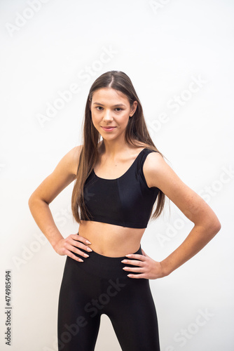 High fashion portrait of young woman model on white background