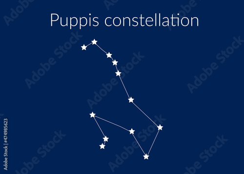 Puppis zodiac constellation sign with stars on blue background of cosmic sky
