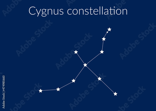 Cygnus zodiac constellation sign with stars on blue background of cosmic sky