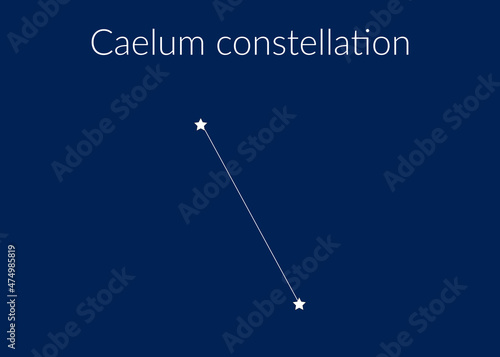 Caelum zodiac constellation sign with stars on blue background of cosmic sky