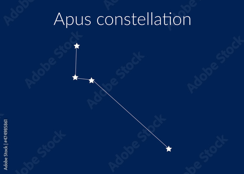 Apus zodiac constellation sign with stars on blue background of cosmic sky