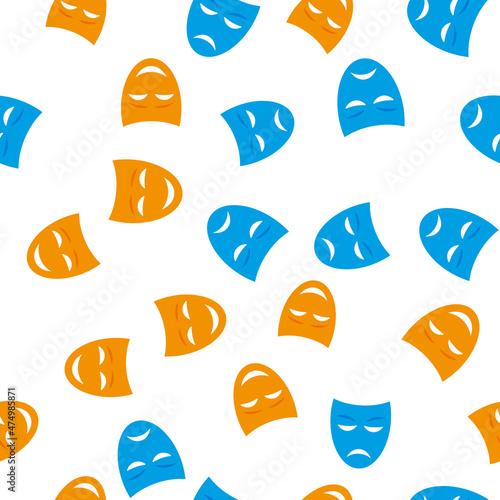 Seamless pattern with comedy and tragedy masks on white background.