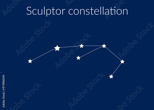 Sculptor zodiac constellation sign with stars on blue background of cosmic sky