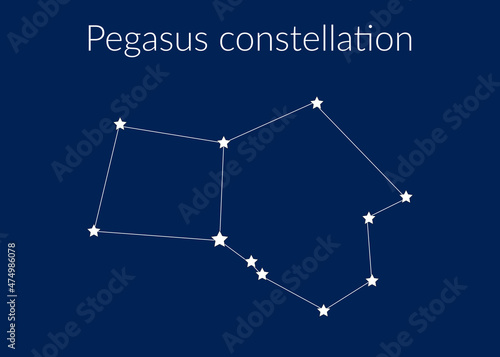 Pegasus zodiac constellation sign with stars on blue background of cosmic sky