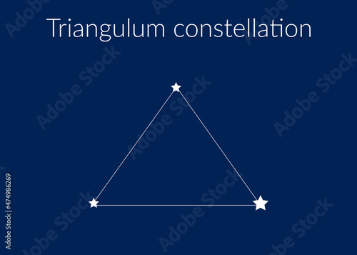Triangulum zodiac constellation sign with stars on blue background of cosmic sky