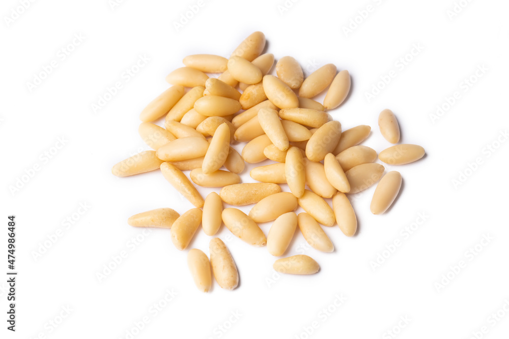 Healthy pine nuts isolated on white background. Healthy pine nuts isolated on white background.